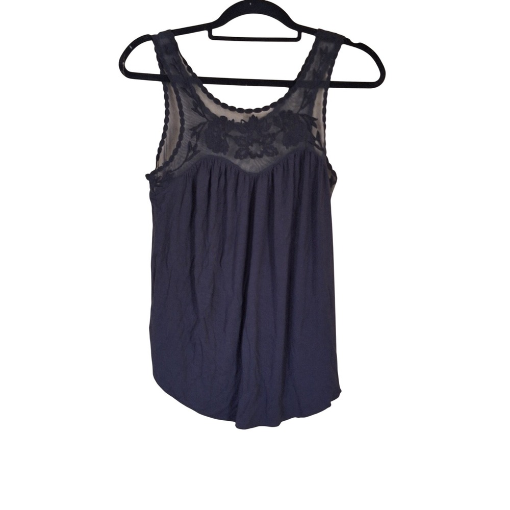 American Eagle Black Mesh Floral Embroidered Whimsygoth Festival Tank Top Small